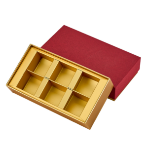 Red chocolate hard box, 6 pieces, handmade premium chocolate packaging.