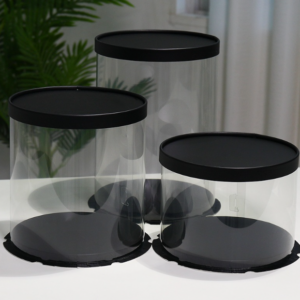 Black round transparent birthday cake box (4-inch, 6-inch, 8-inch, 10-inch, 12-inch) double-layered tall packaging