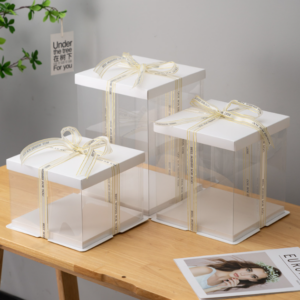 Wholesale  8 10 12 14 16 Inch Tall Transparent Clear Cake Packaging Box Square Round Wedding Popular Bakery Cake Box