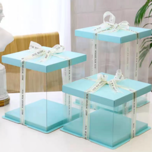 Wholesale transparent birthday cake boxes, 6/8/10/12/14 inch double-layer heightened three-in-one baking packaging boxes