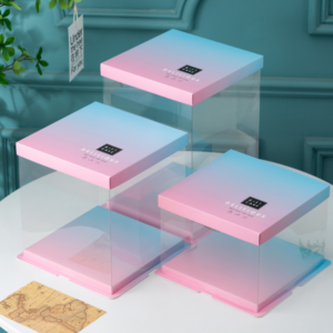 Gradient transparent birthday cake box, rainbow packaging box, 6-inch, 8-inch, 10-inch, single-layer, double-layer, taller