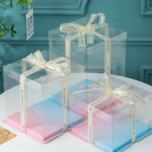 Square gradient transparent birthday cake box, rainbow packaging box, 6-inch, 8-inch, 10-inch, single-layer, double-layer, taller
