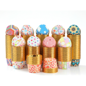 Hot selling Bohemian style gold-lined rolled-edge square cake cups/mummy cups