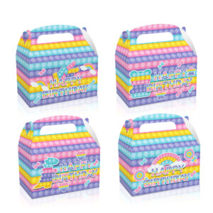 12 Pcs Pop Push Bubble Candy Treat Boxes Double Side Design Paper Gift Cake Goodies Box for Kids Birthday Party Supplies