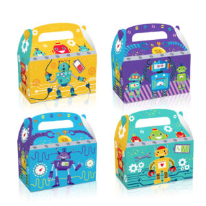 12 PCS Gear up Robots Party Favors Candy Treat Boxes Paper Gift Box Cookie Goodies Box for Kids Birthday Party Supplies