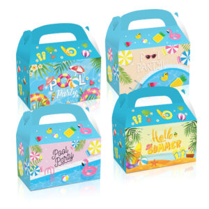 Swimming Pool Party Double Side Design Paper Gift Cake Goodies Box for Summer Birthday Party