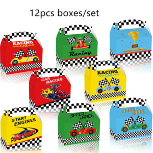 Racing Car Party Favors Candy Treat Boxes 12 PCS Checkered Paper Gift Box Cookie Goodies Box for Birthday Party Supplies