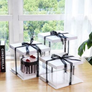 8 10 12 Inch Square Tall Transparent Clear Top Cake Box
