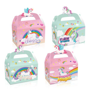 12 Pcs Cartoon Unicorn Party Candy Treat Boxes with Cutouts Paper Gift Cake Goodies Box for Kids Birthday Party Supplies