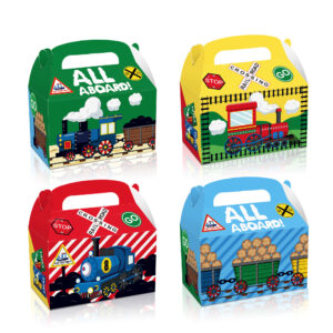 Railroad Crossing Candy All Aboard Paper Gift Cake Goodies Box for Kids Train Party Supplies