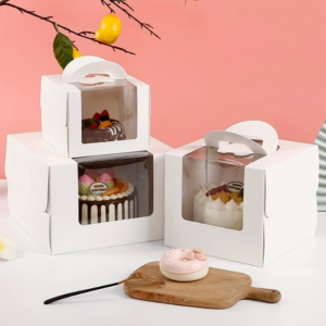 Customised 8-inch/10-inch white cardboard cake boxes with a window, made from food-grade material