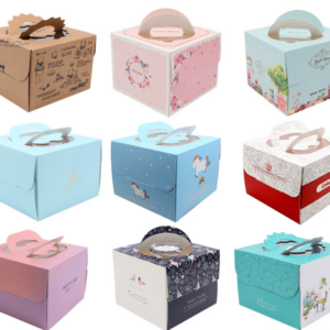 Customised 8-inch carry-handle cake boxes with window, made from food-grade material