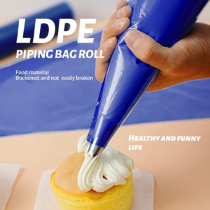 Dark blue roll piping bags made of food-grade LDPE material, customizable