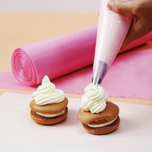 Pink roll piping bags made of food-grade LDPE material, customizable